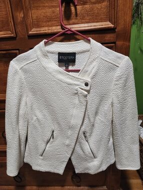 Etcetera Light Cream Textured Asymmetrical Zip Blazer